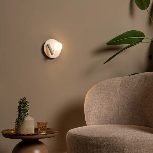 Lucide MATIZ - Lampe de chevet / Applique mural - Ø 16,5 cm - LED - 3000K - Point de rechargement USB - Blanc - ambiance 1